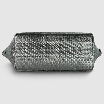 Grid Metallic Suede Leather Top-Handle Bag