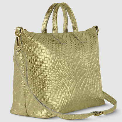 Grid Metallic Suede Leather Top-Handle Bag