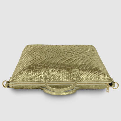 Grid Metallic Suede Leather Top-Handle Bag