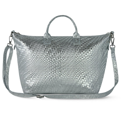Grid Metallic Suede Leather Top-Handle Bag