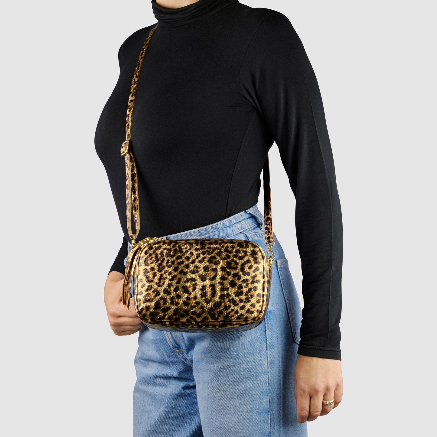 Leopard Metallic Suede Leather Crossbody Bag