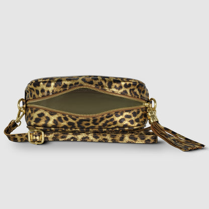 Leopard Metallic Suede Leather Crossbody Bag