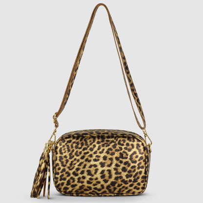 Leopard Metallic Suede Leather Crossbody Bag