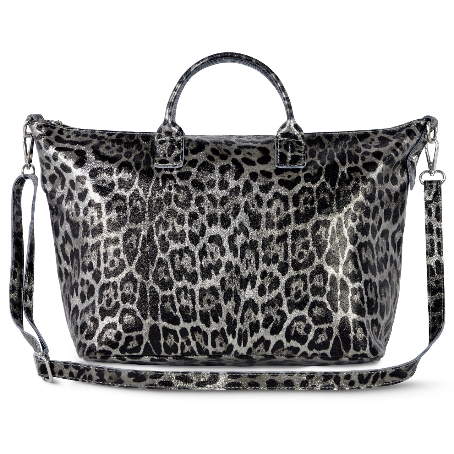 Leopard Metallic Suede Leather Top-Handle Bag