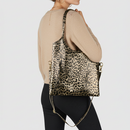 Leopard Metallic Suede Leather Tote Bag