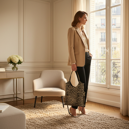 Leopard Metallic Suede Leather Tote Bag