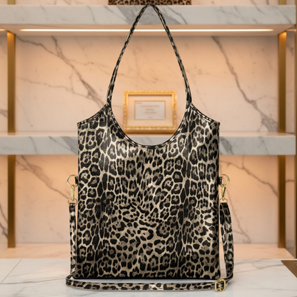 Leopard Metallic Suede Leather Tote Bag