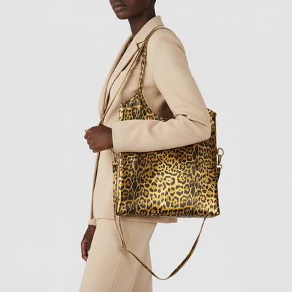 Leopard Metallic Suede Leather Tote Bag