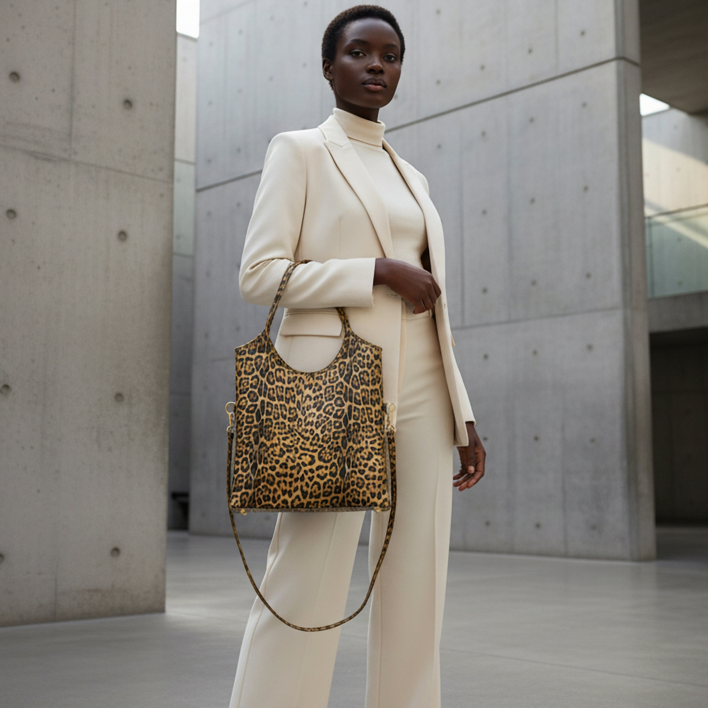 Leopard Metallic Suede Leather Tote Bag