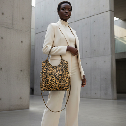 Leopard Metallic Suede Leather Tote Bag