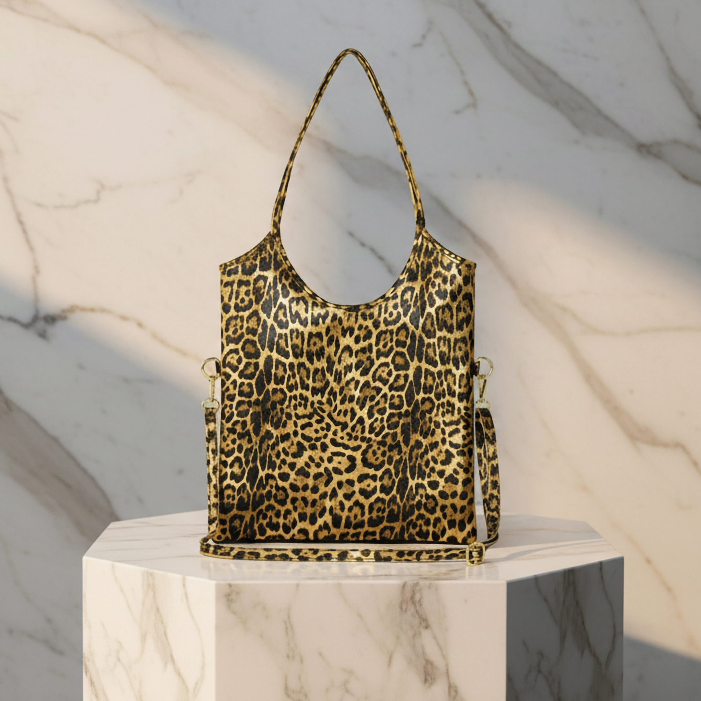 Leopard Metallic Suede Leather Tote Bag