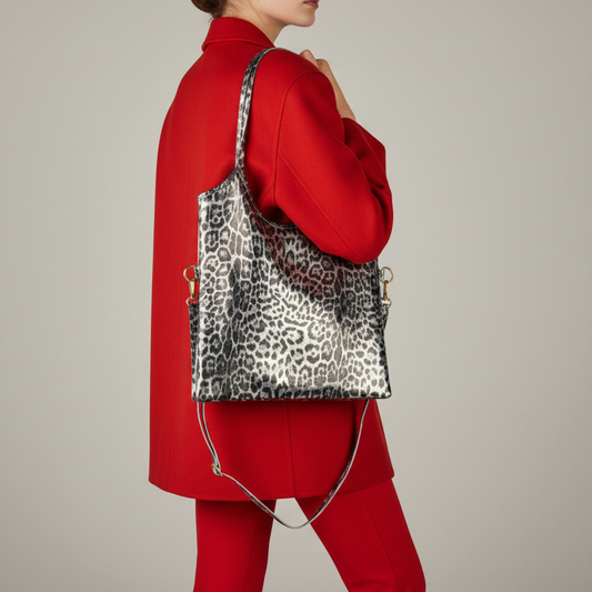 Leopard Metallic Suede Leather Tote Bag