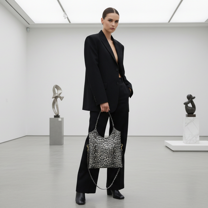 Leopard Metallic Suede Leather Tote Bag