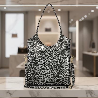Leopard Metallic Suede Leather Tote Bag
