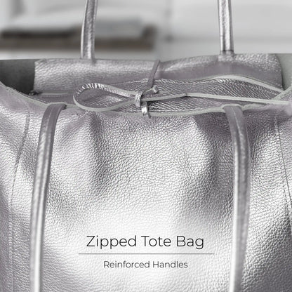 Metallic Calf Leather Tote Bag