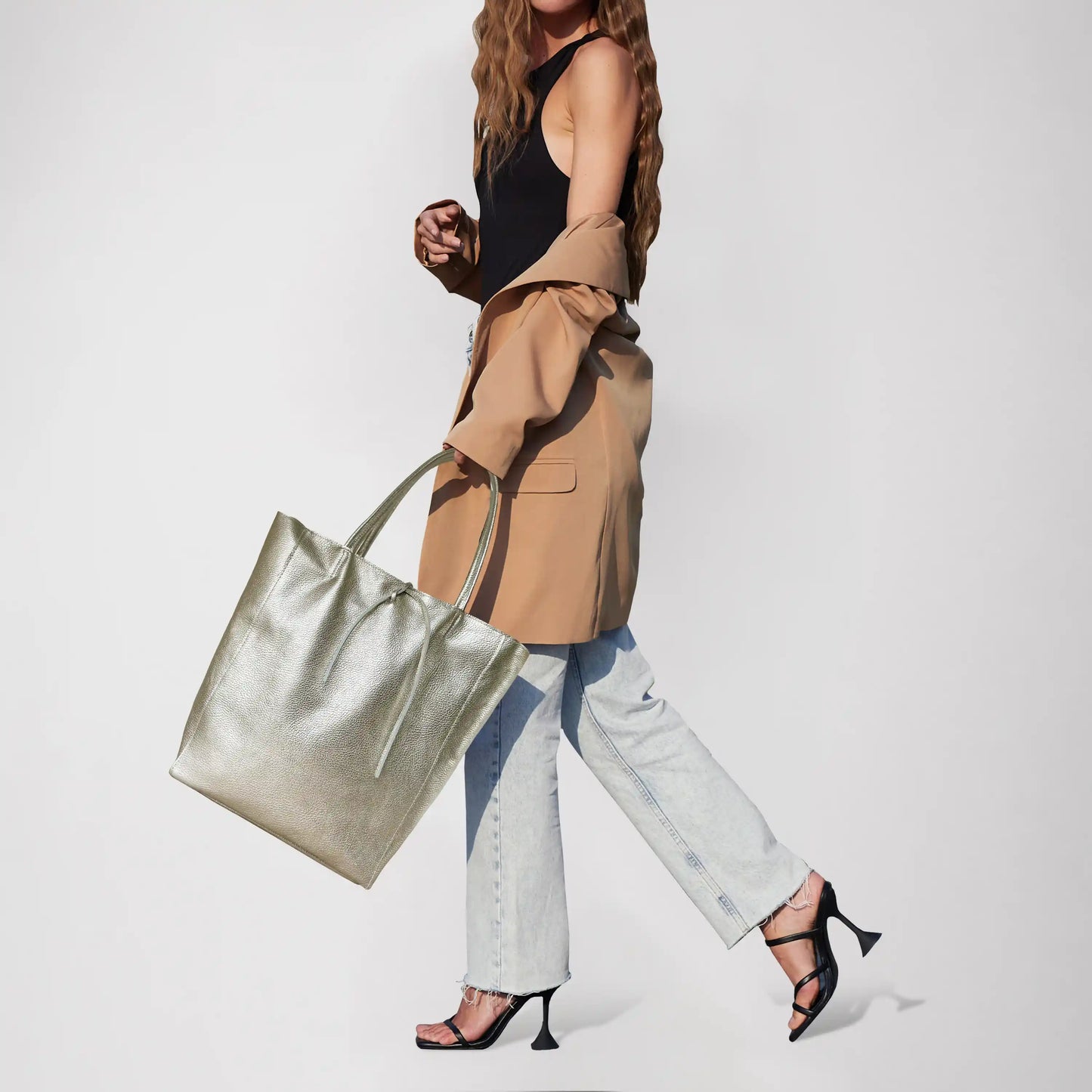 Metallic Calf Leather Tote Bag