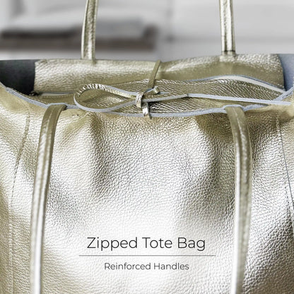 Metallic Calf Leather Tote Bag