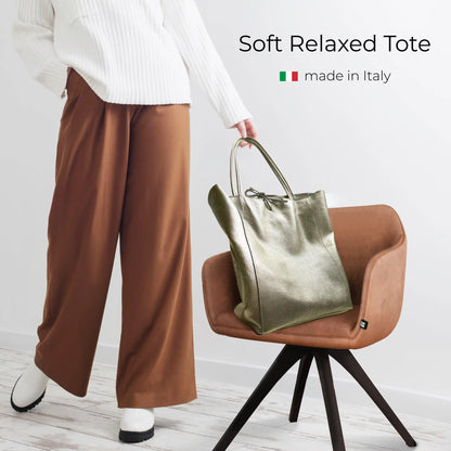 Metallic Calf Leather Tote Bag