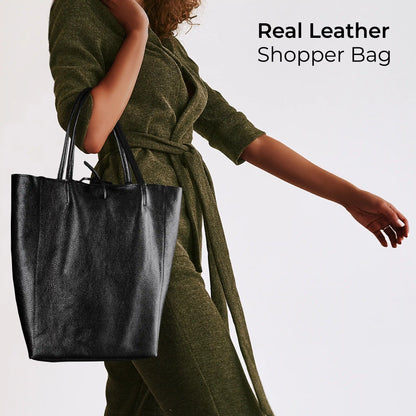 Metallic Calf Leather Tote Bag