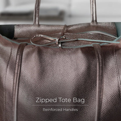 Metallic Calf Leather Tote Bag