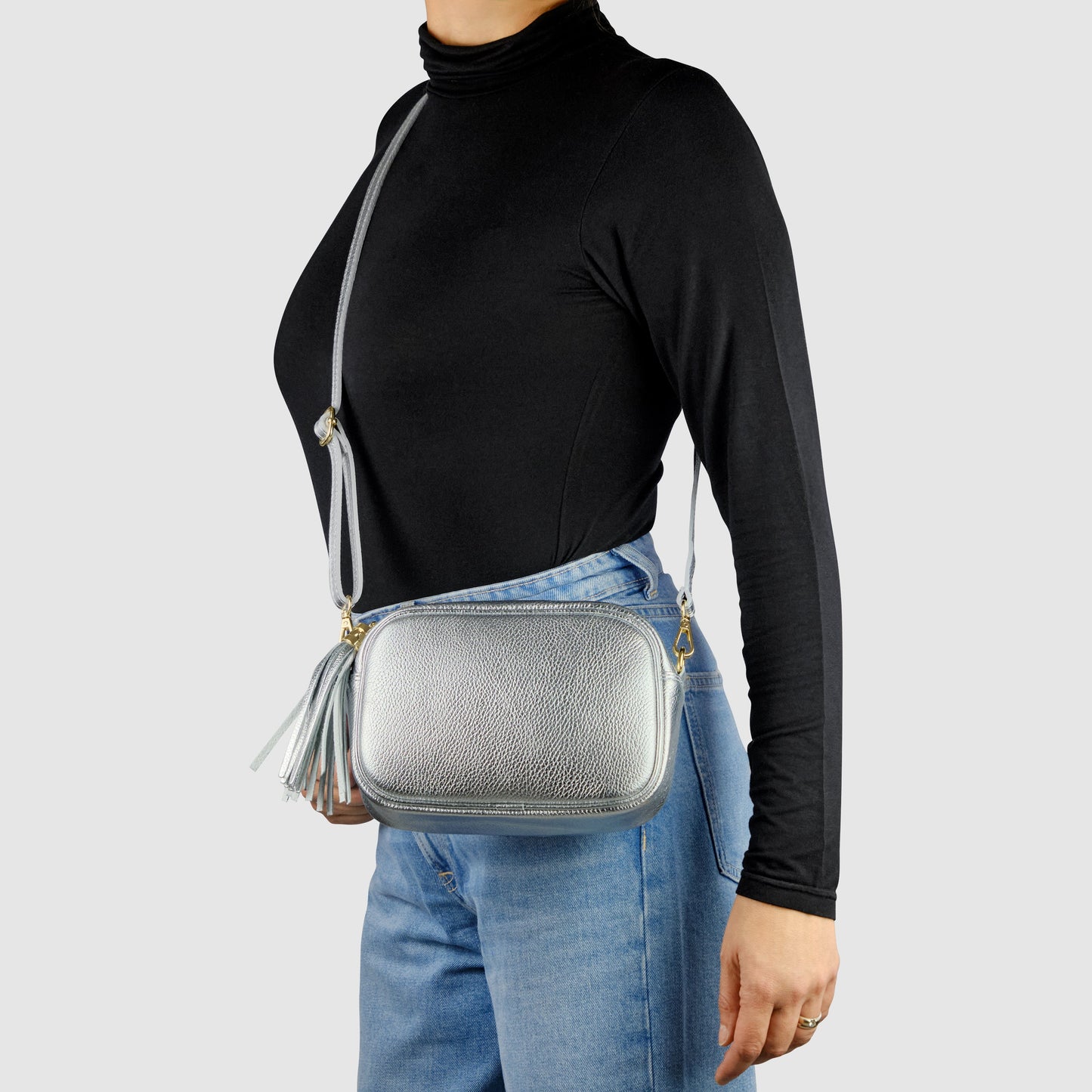 Metallic Calf Leather Crossbody Bag