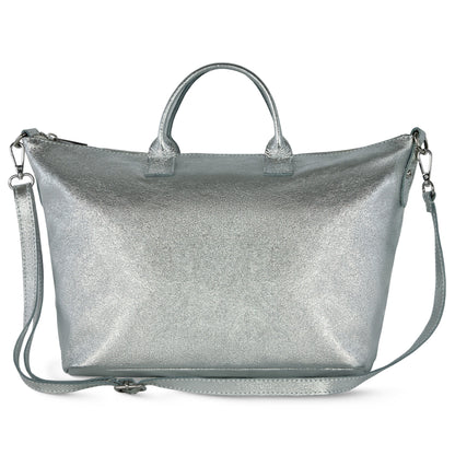 Metallic Suede Leather Top-Handle Bag