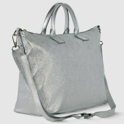 Metallic Suede Leather Top-Handle Bag