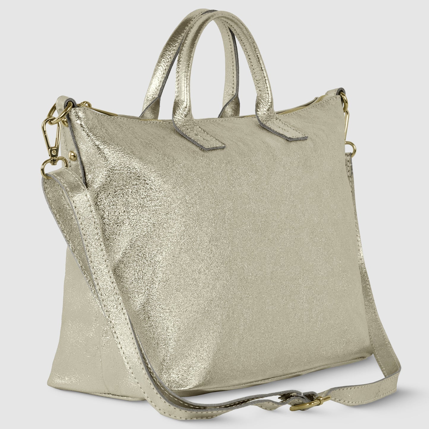 Metallic Suede Leather Top-Handle Bag