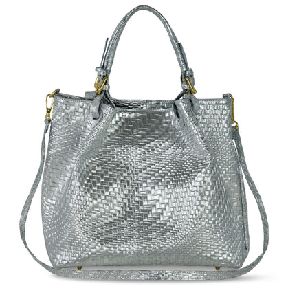 Grid Metallic Suede Leather Top-Handle Bag