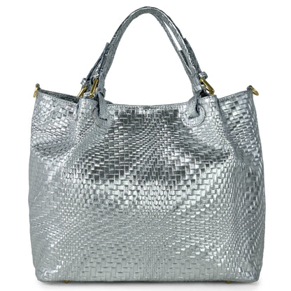 Grid Metallic Suede Leather Top-Handle Bag