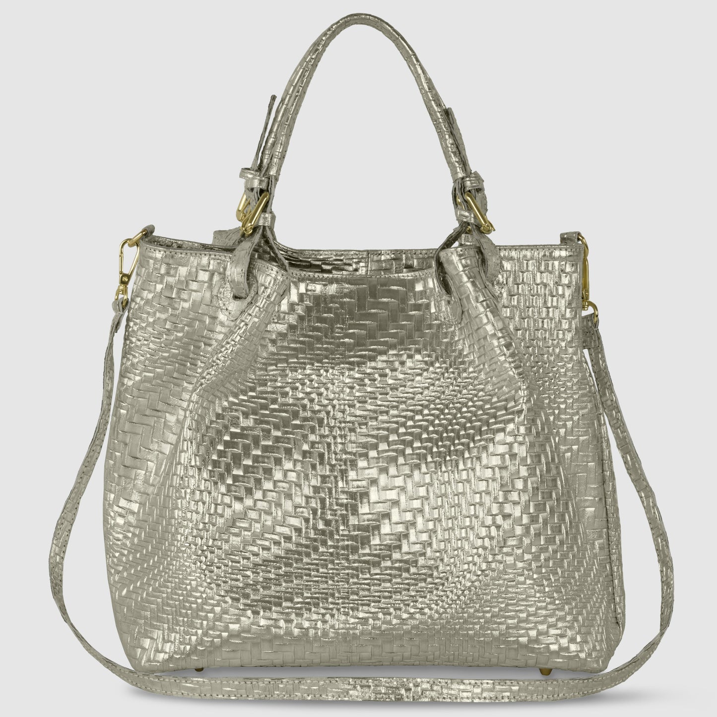 Grid Metallic Suede Leather Top-Handle Bag