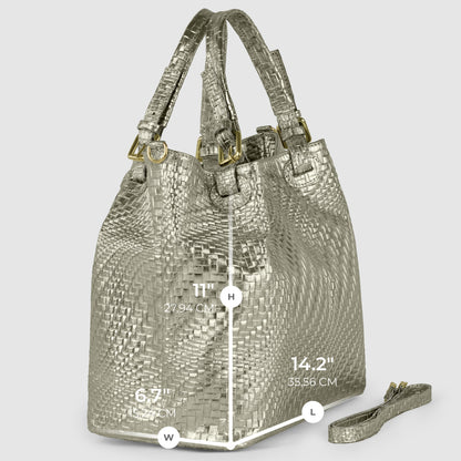 Grid Metallic Suede Leather Top-Handle Bag