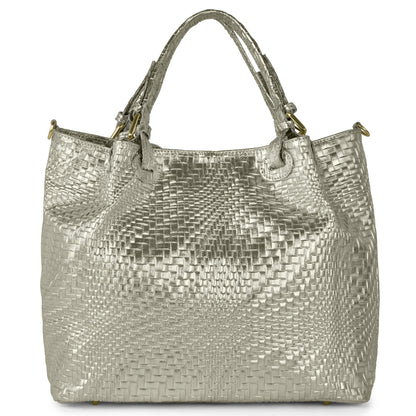 Grid Metallic Suede Leather Top-Handle Bag