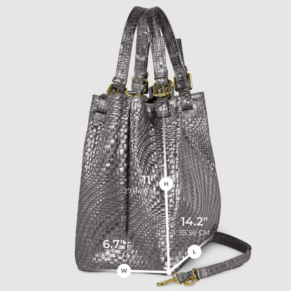 Grid Metallic Suede Leather Top-Handle Bag