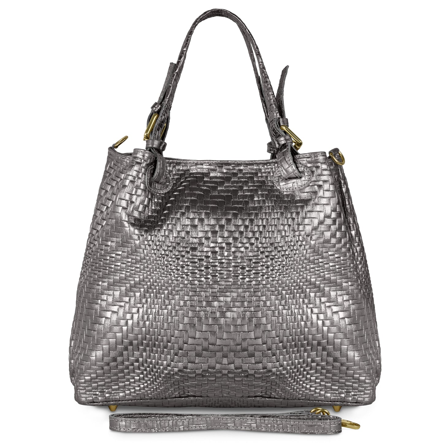 Grid Metallic Suede Leather Top-Handle Bag