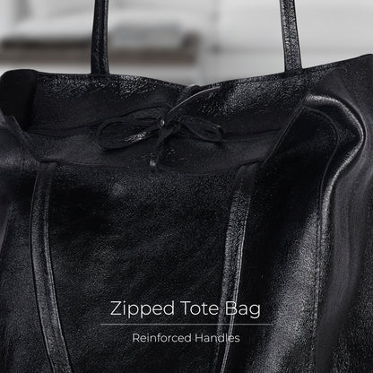 Metallic Suede Leather Tote Bag