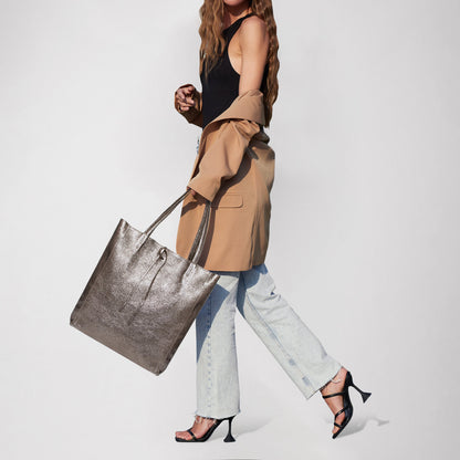 Metallic Suede Leather Tote Bag