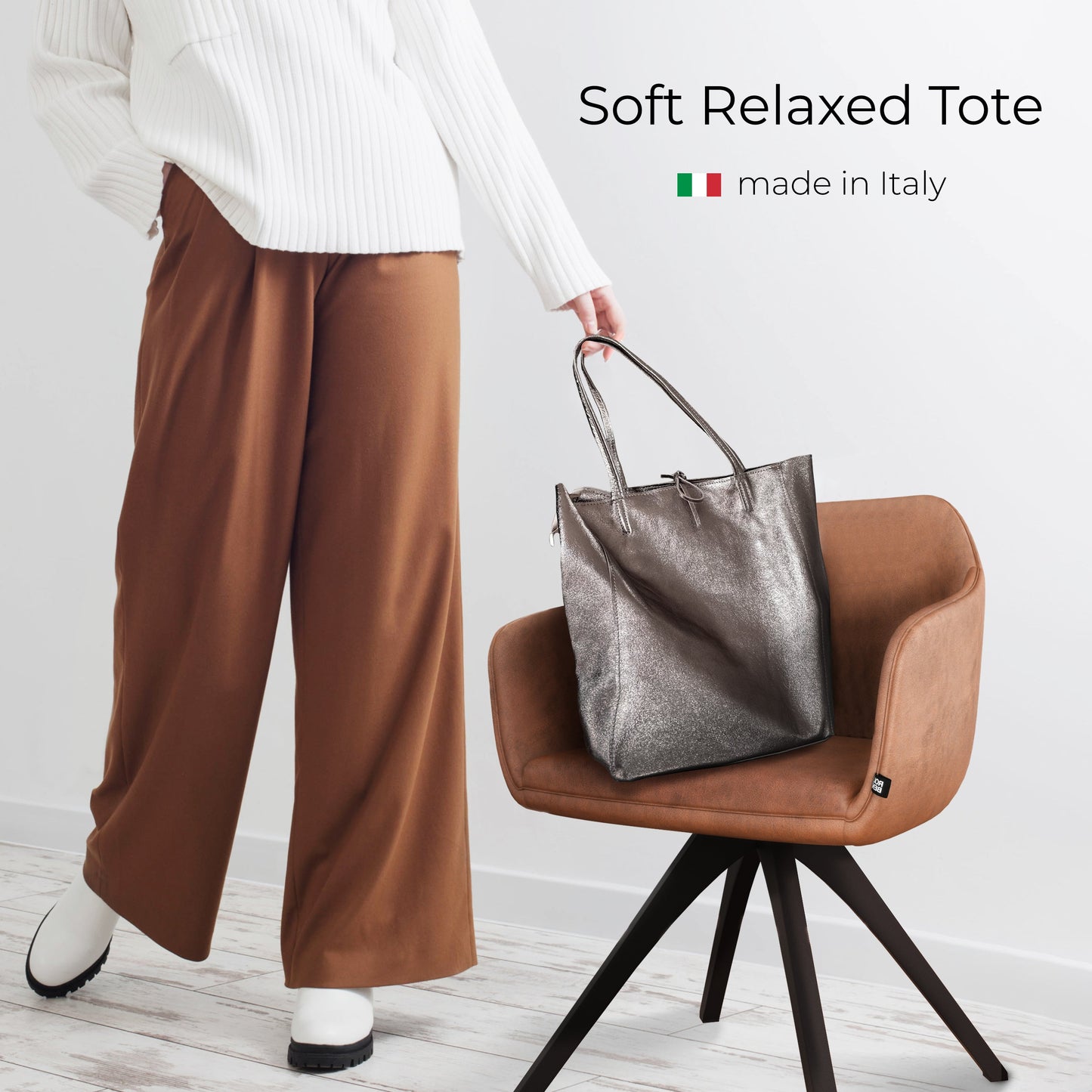 Metallic Suede Leather Tote Bag