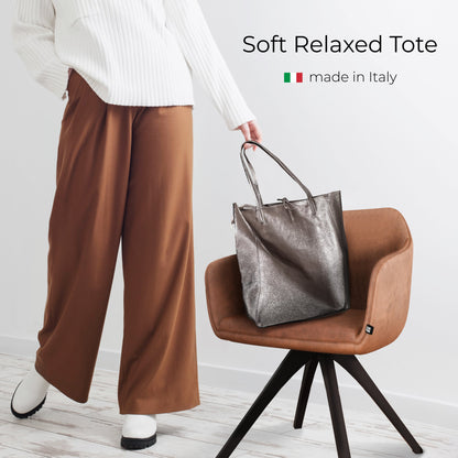 Metallic Suede Leather Tote Bag