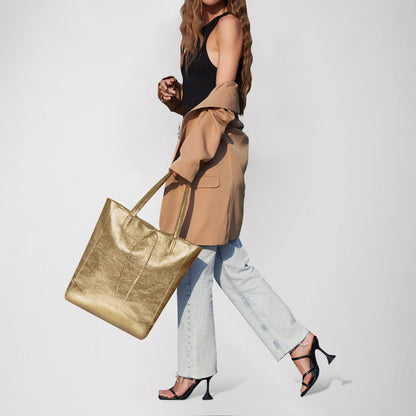Metallic Suede Leather Tote Bag