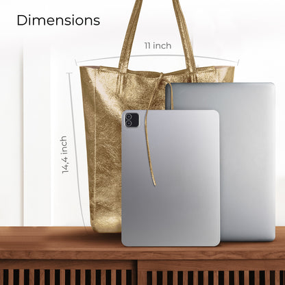 Metallic Suede Leather Tote Bag