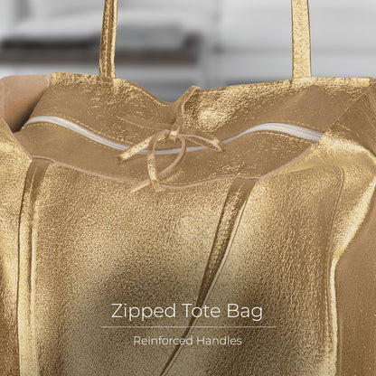 Metallic Suede Leather Tote Bag