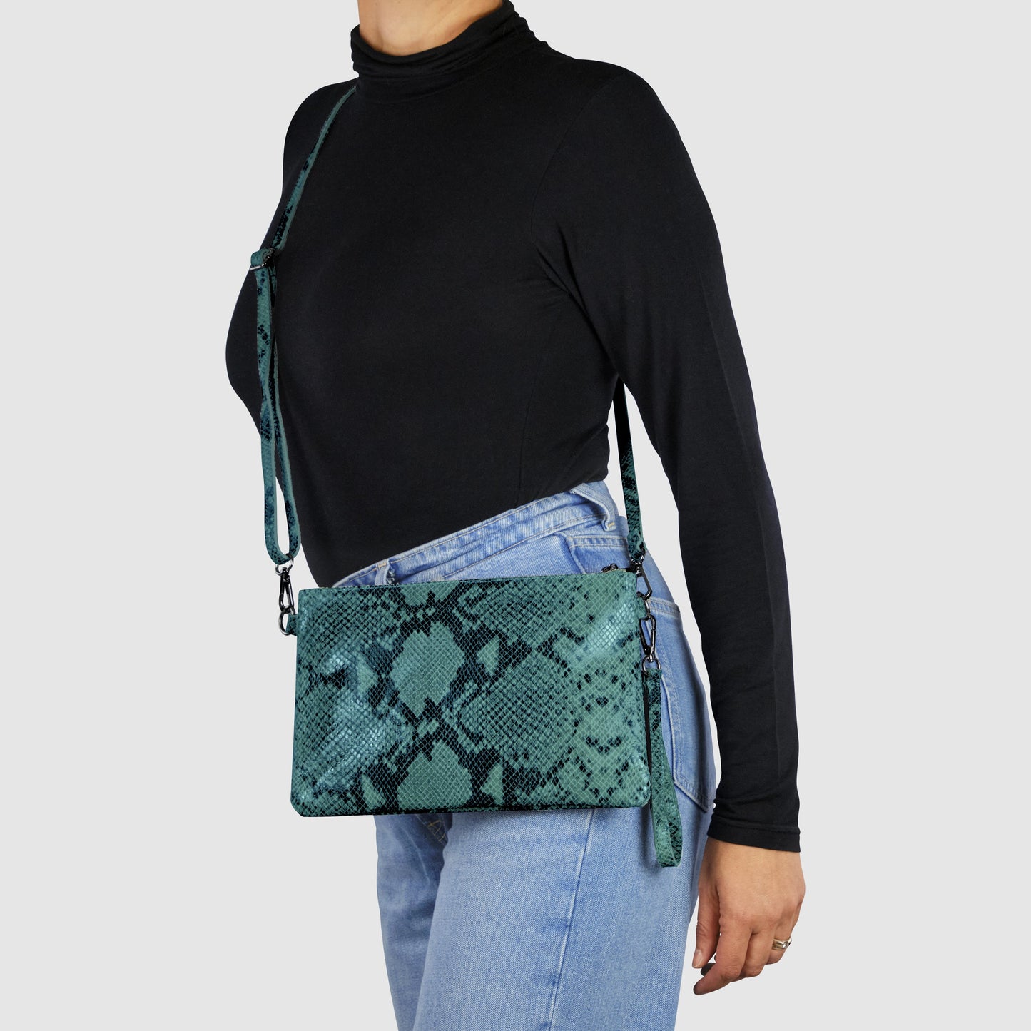Python-Print Suede Crossbody Bag