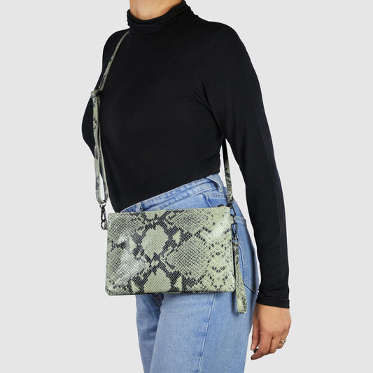 Python-Print Suede Crossbody Bag
