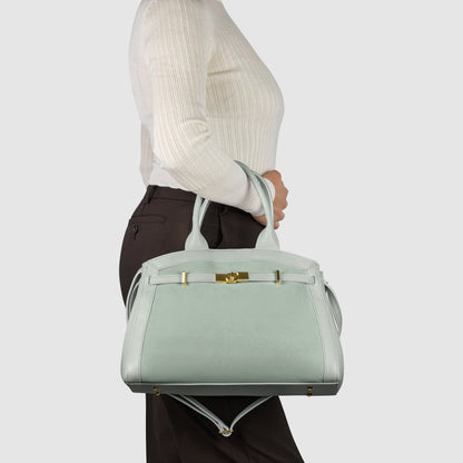 Calf & Suede Leather Top-Handle Bag