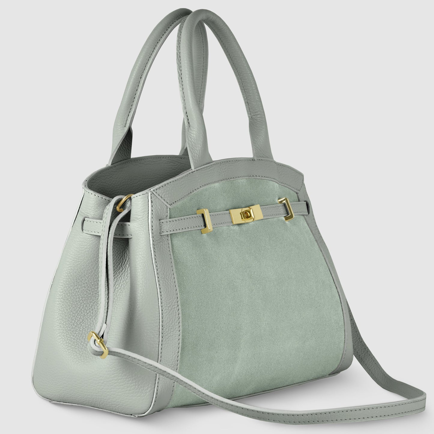 Calf & Suede Leather Top-Handle Bag