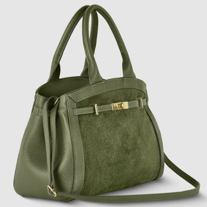 Calf & Suede Leather Top-Handle Bag