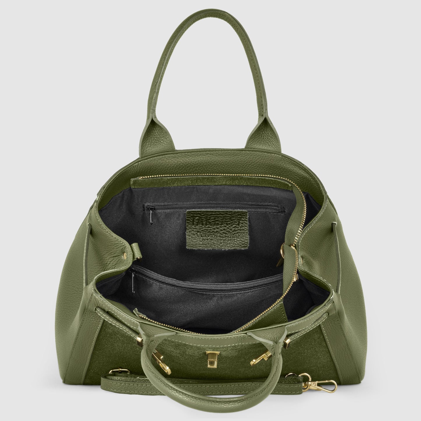 Calf & Suede Leather Top-Handle Bag