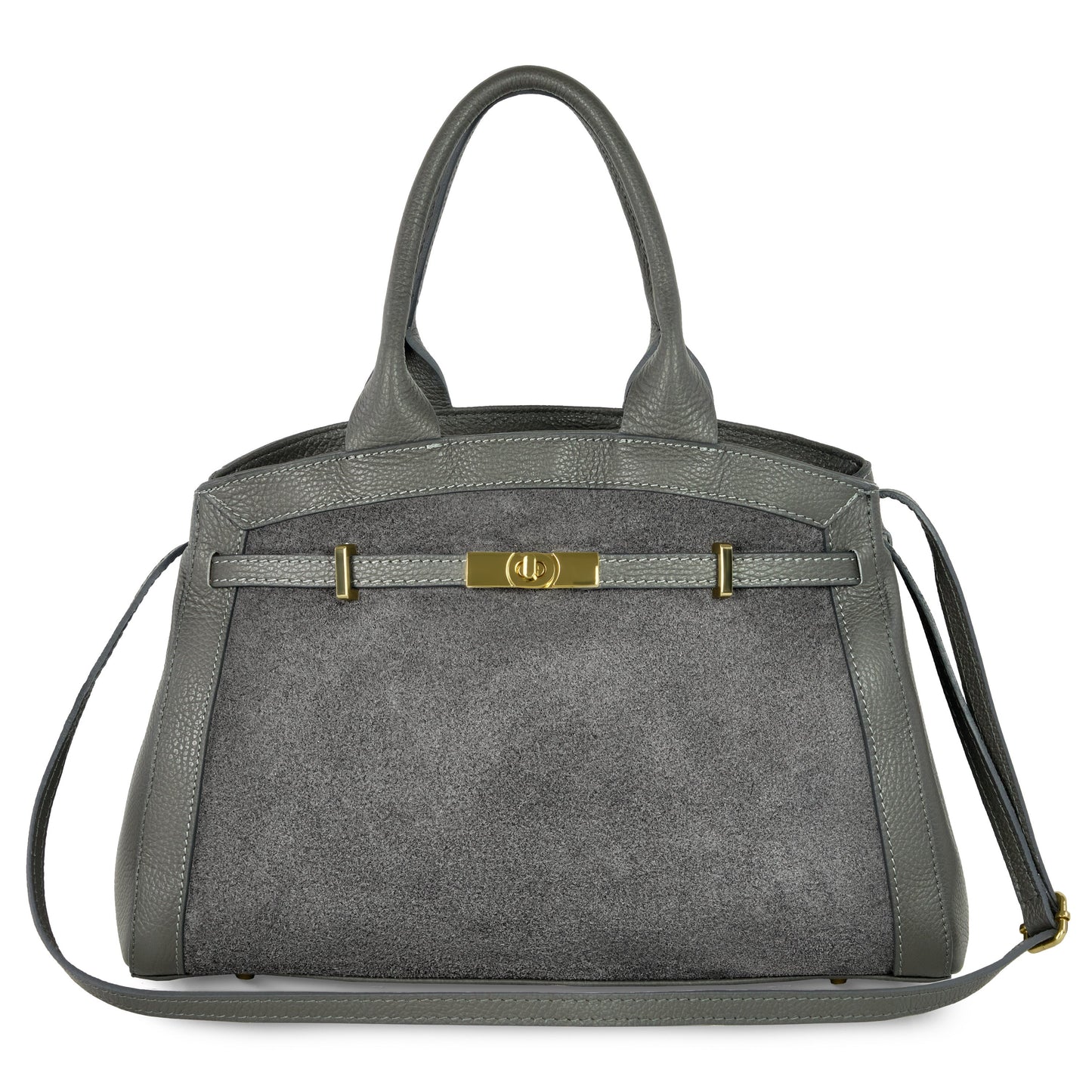 Calf & Suede Leather Top-Handle Bag