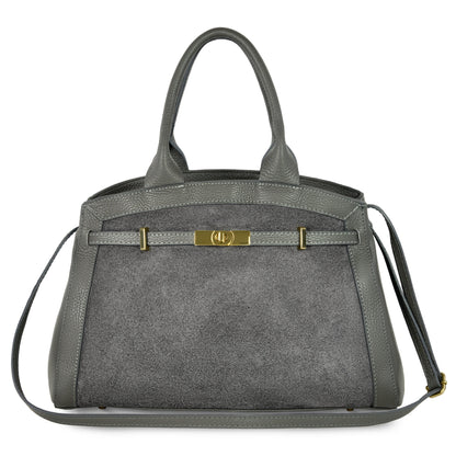 Calf & Suede Leather Top-Handle Bag